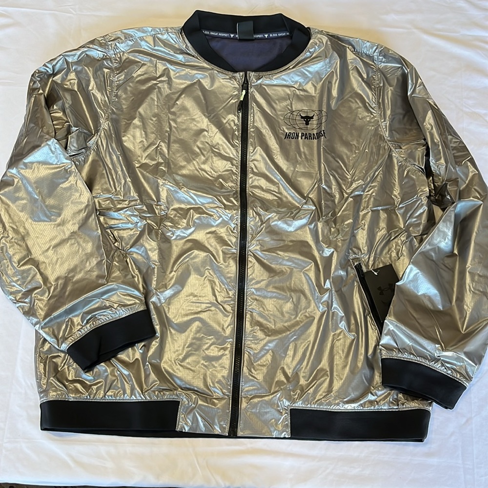 Under Armour Project Rock Iron Paradise Silver Disrupt Bomber Jacket 3XL NWT - Picture 4 of 10